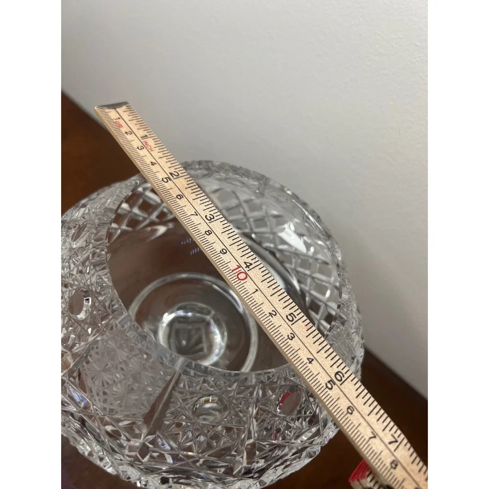 Vintage Cut‎ Crystal Glass Pedestal Compote  Vase ABP Style Hobstar 6.5